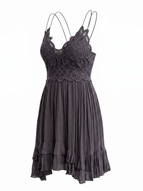Free People Charcoal Lace-Top Pleated Mini Dress
